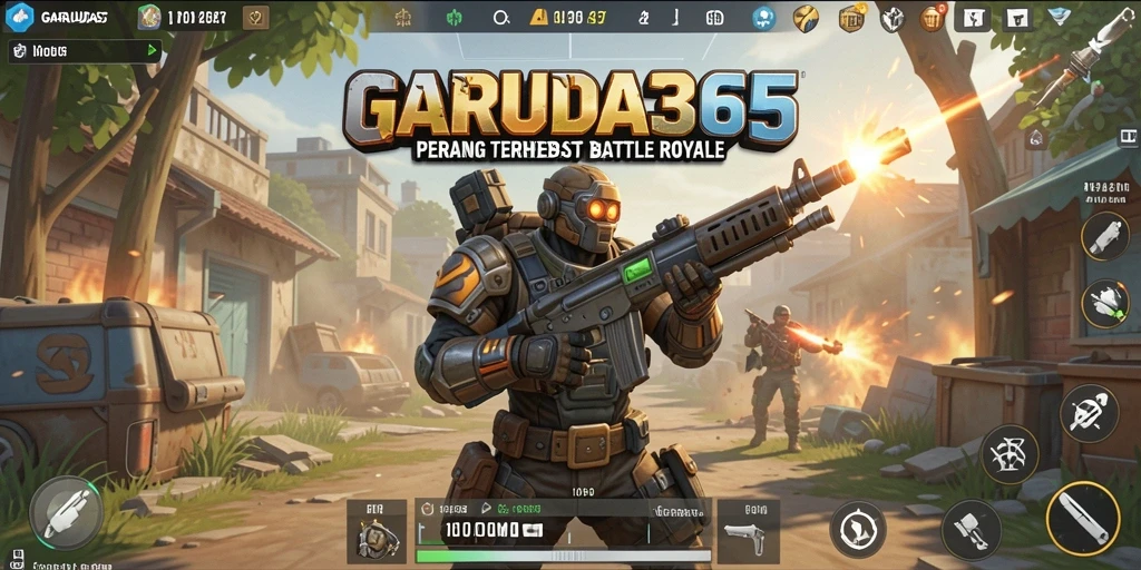 Screenshot GARUDA365 menunjukkan intense gameplay dalam pertempuran Battle Royale.
