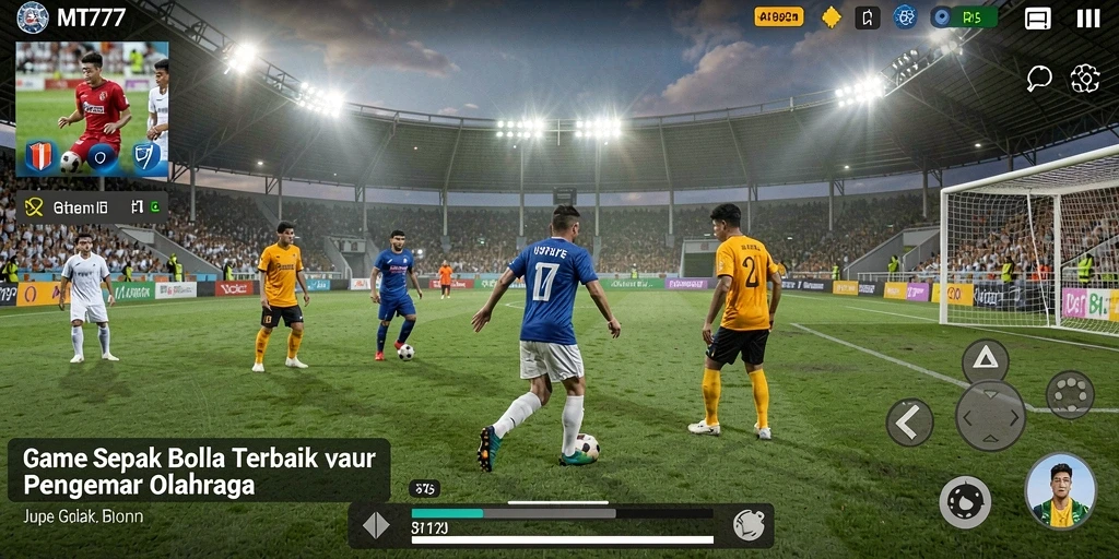 Tangkapan layar utama MT777 menampilkan aksi mendebarkan dalam permainan sepak bola.