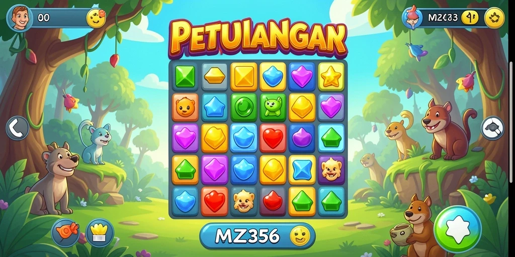 Tangkapan layar gameplay MZ356 dengan aksi seru mencocokkan permata.