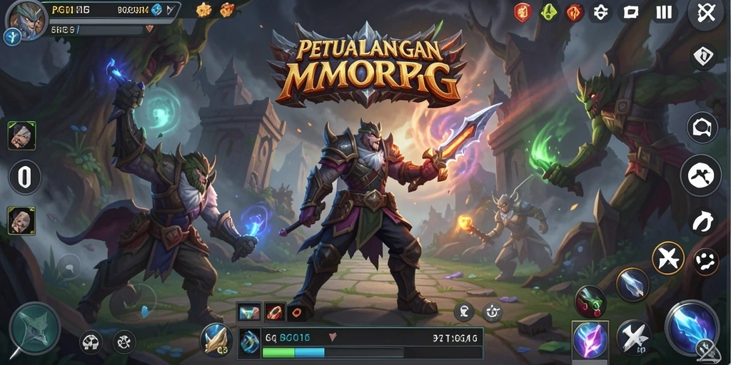 Screenshot gameplay PG11 menampilkan pertempuran epik dalam dunia MMORPG yang luas.