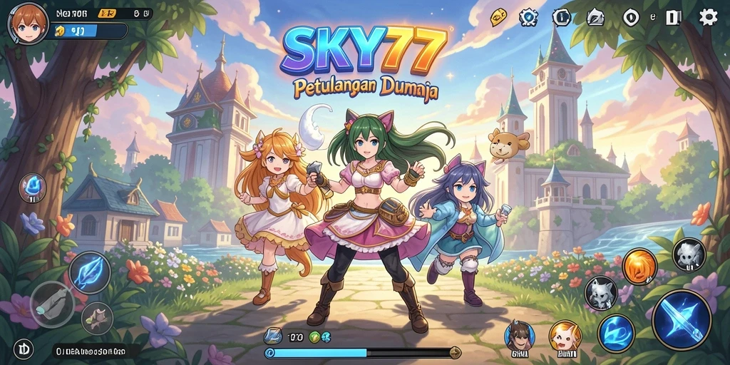 Tampilan gameplay SKY77 yang penuh warna dan aksi menarik.